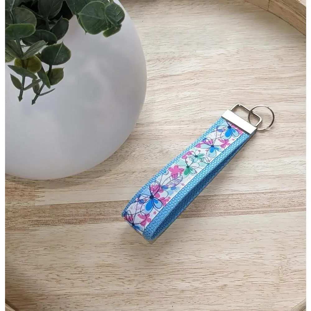 Floral Keychain Wristlet Handmade Boho‎ Fabric Key FOB Gift Present Daisy Flower